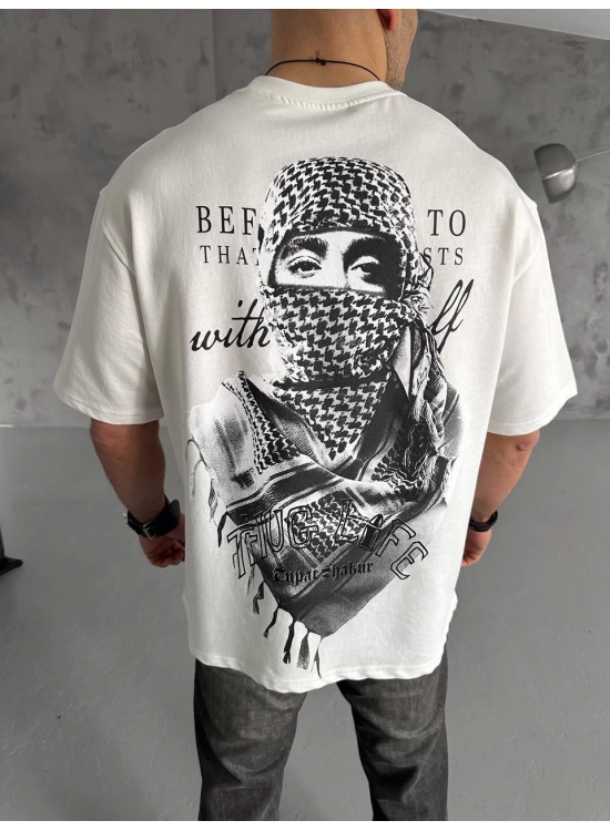 Erkek Kısa Kol Tişört Bisiklet Yaka Filistin Poşulu Baskılı T-Shirt - Beyaz Erkek Kısa Kol Tişört Bisiklet Yaka Filistin Poşulu Baskılı T-Shirt - Beyaz