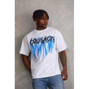Erkek Baskılı T-Shirt Kısa Kol Bisiklet Yaka Rahat Kalıp Tişört - Beyaz
