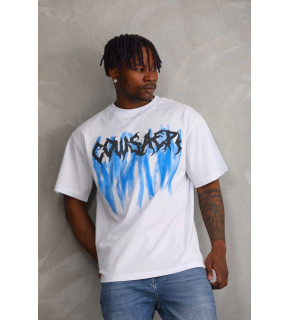 Erkek Baskılı T-Shirt Kısa Kol Bisiklet Yaka Rahat Kalıp Tişört - Beyaz