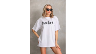 Kadın Kısa Kol Yazlık Tişört Bisiklet Yaka Baskılı Oversize T-Shirt - Beyaz Kadın Kısa Kol Yazlık Tişört Bisiklet Yaka Baskılı Oversize T-Shirt - Beyaz