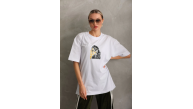 Kadın Baskılı T-Shirt Kısa Kol Bisiklet Yaka Oversize Rahat Kalıp Günlük Tişört - Beyaz Kadın Baskılı T-Shirt Kısa Kol Bisiklet Yaka Oversize Rahat Kalıp Günlük Tişört - Beyaz