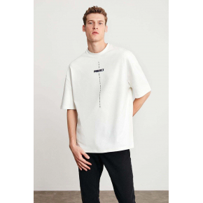 Erkek Baskılı T-Shirt Kısa Kol Bisiklet Yaka Regular Fit Rahat Kalıp Tişört - Beyaz