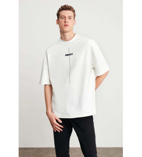 Erkek Baskılı T-Shirt Kısa Kol Bisiklet Yaka Regular Fit Rahat Kalıp Tişört - Beyaz