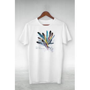 Kadın Baskılı T-Shirt Kısa Kol Bisiklet Yaka Oversize Rahat Kalıp Tişört - Beyaz