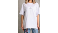 Kadın Kısa Kol Yazlık Tişört Bisiklet Yaka Baskılı Oversize T-Shirt - Beyaz Kadın Kısa Kol Yazlık Tişört Bisiklet Yaka Baskılı Oversize T-Shirt - Beyaz