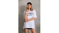 Kadın Baskılı Tişört Kısa Kol Bisiklet Yaka Oversize T-Shirt - Beyaz Kadın Baskılı Tişört Kısa Kol Bisiklet Yaka Oversize T-Shirt - Beyaz