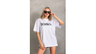 Kadın Kısa Kol Yazlık Tişört Bisiklet Yaka Baskılı Oversize T-Shirt - Beyaz Kadın Kısa Kol Yazlık Tişört Bisiklet Yaka Baskılı Oversize T-Shirt - Beyaz