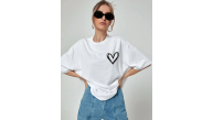 Kadın Tişort Kalp Baskılı Bisiklet yaka Kısa kol T-Shirt - Beyaz Kadın Tişort Kalp Baskılı Bisiklet yaka Kısa kol T-Shirt - Beyaz