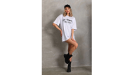 Kadın Baskılı Tişört Kısa Kol Bisiklet Yaka Oversize T-Shirt - Beyaz Kadın Baskılı Tişört Kısa Kol Bisiklet Yaka Oversize T-Shirt - Beyaz