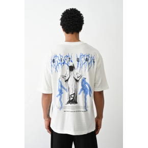 Erkek Kısa Kol Yazlık Tişört Bisiklet Yaka Baskılı Oversize T-Shirt -  Beyaz