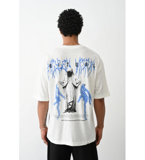 Erkek Kısa Kol Yazlık Tişört Bisiklet Yaka Baskılı Oversize T-Shirt -  Beyaz