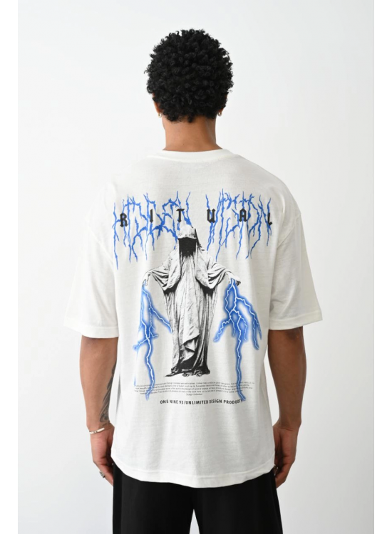 Erkek Kısa Kol Yazlık Tişört Bisiklet Yaka Baskılı Oversize T-Shirt - Beyaz Erkek Kısa Kol Yazlık Tişört Bisiklet Yaka Baskılı Oversize T-Shirt - Beyaz
