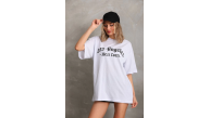 Kadın Baskılı Tişört Kısa Kol Bisiklet Yaka Oversize T-Shirt - Beyaz Kadın Baskılı Tişört Kısa Kol Bisiklet Yaka Oversize T-Shirt - Beyaz
