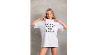 Kadın ön ve arka Baskılı Oversize Kısa kol T-Shirt - Beyaz Kadın ön ve arka Baskılı Oversize Kısa kol T-Shirt - Beyaz