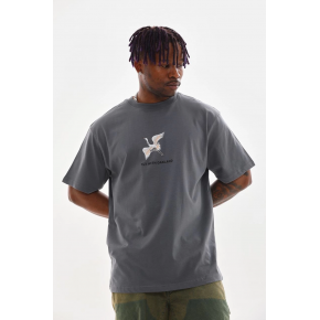 Erkek Baskılı T-Shirt Kısa Kol Bisiklet Yaka Rahat Kalıp Tişört  - Füme