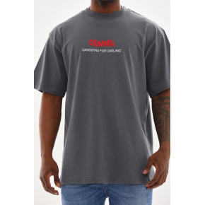 Erkek Baskılı T-Shirt Kısa Kol Bisiklet Yaka Rahat Kalıp Tişört - Füme
