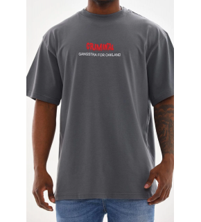 Erkek Baskılı T-Shirt Kısa Kol Bisiklet Yaka Rahat Kalıp Tişört - Füme