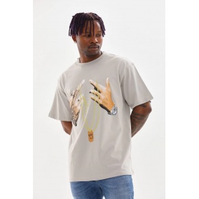 Erkek Baskılı T-Shirt Kısa Kol Bisiklet Yaka Rahat Kalıp Tişört - Gri