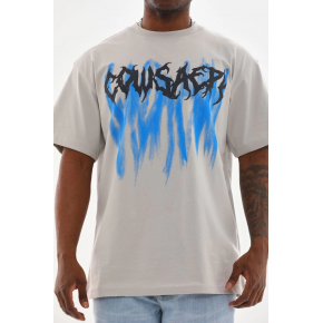 Erkek Baskılı T-Shirt Kısa Kol Bisiklet Yaka Rahat Kalıp Tişört - Gri