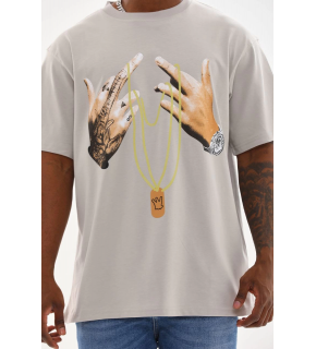 Erkek Baskılı T-Shirt Kısa Kol Bisiklet Yaka Rahat Kalıp Tişört - Gri