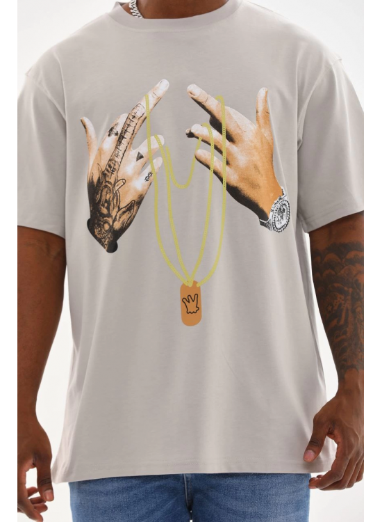Erkek Baskılı T-Shirt Kısa Kol Bisiklet Yaka Rahat Kalıp Tişört - Gri Erkek Baskılı T-Shirt Kısa Kol Bisiklet Yaka Rahat Kalıp Tişört - Gri
