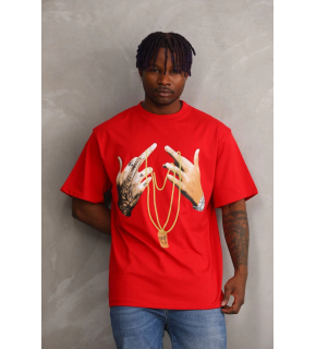Erkek Baskılı T-Shirt Kısa Kol Bisiklet Yaka Rahat Kalıp Tişört - Kırmızı
