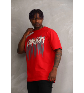 Erkek Baskılı T-Shirt Kısa Kol Bisiklet Yaka Rahat Kalıp Tişört - Kırmızı