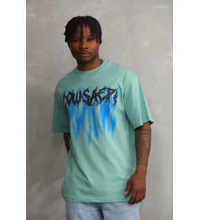 Erkek Baskılı T-Shirt Kısa Kol Bisiklet Yaka Rahat Kalıp Tişört - Mint Yeşili