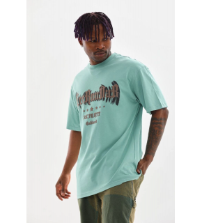 Erkek Baskılı T-Shirt Kısa Kol Bisiklet Yaka Rahat Kalıp Tişört - Mint Yeşili