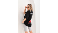 Kadın Baskılı T-Shirt Kısa Kol Bisiklet Yaka Oversize Rahat Kalıp Günlük Tişört - Siyah Kadın Baskılı T-Shirt Kısa Kol Bisiklet Yaka Oversize Rahat Kalıp Günlük Tişört - Siyah