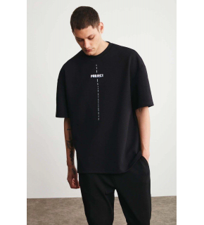 Erkek Baskılı T-Shirt Kısa Kol Bisiklet Yaka Regular Fit Rahat Kalıp Tişört - Siyah