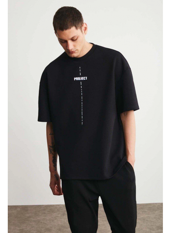 Erkek Baskılı T-Shirt Kısa Kol Bisiklet Yaka Regular Fit Rahat Kalıp Tişört - Siyah Erkek Baskılı T-Shirt Kısa Kol Bisiklet Yaka Regular Fit Rahat Kalıp Tişört - Siyah