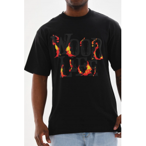 Erkek Baskılı T-Shirt Kısa Kol Bisiklet Yaka Rahat Kalıp Tişört - Siyah