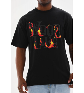Erkek Baskılı T-Shirt Kısa Kol Bisiklet Yaka Rahat Kalıp Tişört - Siyah