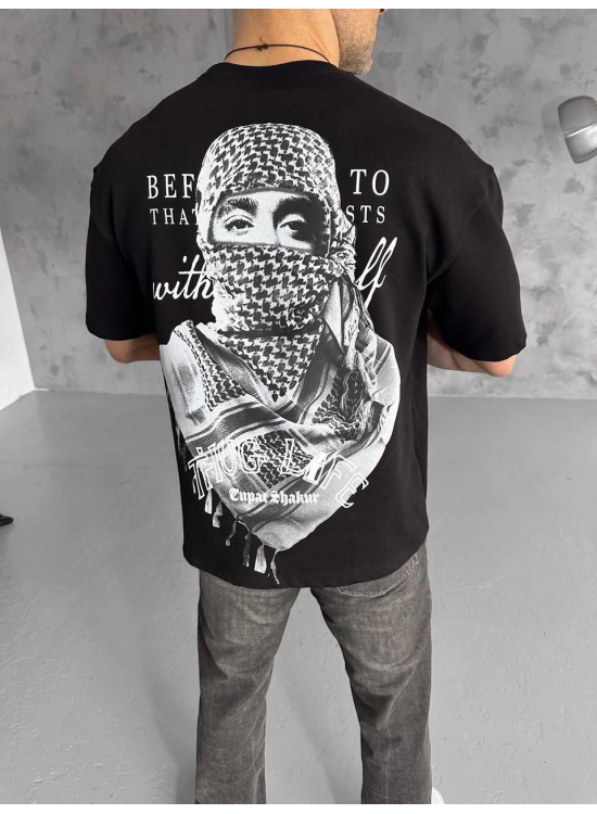 Erkek Kısa Kol Tişört Bisiklet Yaka Filistin Poşulu Baskılı T-Shirt - Siyah Erkek Kısa Kol Tişört Bisiklet Yaka Filistin Poşulu Baskılı T-Shirt - Siyah