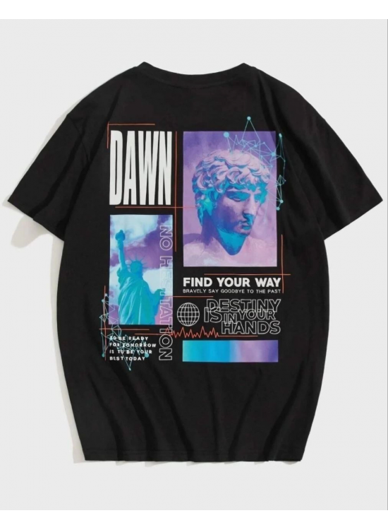 Kadın Baskılı T-Shirt Kısa Kol Bisiklet Yaka Oversize Rahat Kalıp Tişört - Siyah Kadın Baskılı T-Shirt Kısa Kol Bisiklet Yaka Oversize Rahat Kalıp Tişört - Siyah