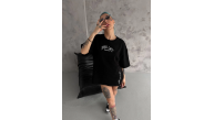 Kadın Kısa Kol Tişört Bisiklet Yaka Filistin Poşülü Baskılı T-Shirt - Siyah Kadın Kısa Kol Tişört Bisiklet Yaka Filistin Poşülü Baskılı T-Shirt - Siyah