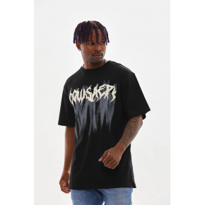 Erkek Baskılı T-Shirt Kısa Kol Bisiklet Yaka Rahat Kalıp Tişört - Siyah