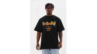 Erkek Baskılı T-Shirt Kısa Kol Bisiklet Yaka Rahat Kalıp Tişört - Siyah