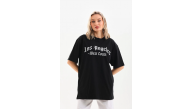 Kadın Baskılı Tişört Kısa Kol Bisiklet Yaka Oversize T-Shirt - Siyah Kadın Baskılı Tişört Kısa Kol Bisiklet Yaka Oversize T-Shirt - Siyah