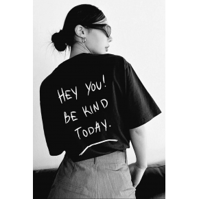 Kadın Baskılı T-Shirt Kısa Kol Bisiklet Yaka Oversize Rahat Kalıp Tişört T-Shirt - Siyah