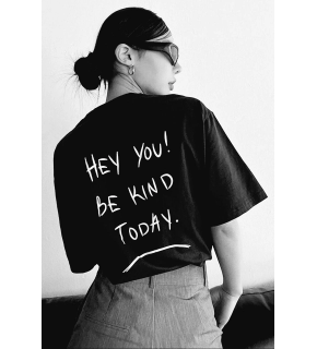 Kadın Baskılı T-Shirt Kısa Kol Bisiklet Yaka Oversize Rahat Kalıp Tişört T-Shirt - Siyah