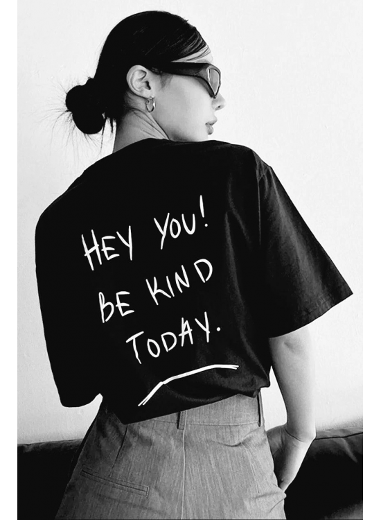 Kadın Baskılı T-Shirt Kısa Kol Bisiklet Yaka Oversize Rahat Kalıp Tişört T-Shirt - Siyah Kadın Baskılı T-Shirt Kısa Kol Bisiklet Yaka Oversize Rahat Kalıp Tişört T-Shirt - Siyah