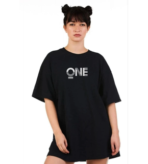 Kadın Baskılı T-Shirt Kısa Kol Bisiklet Yaka Oversize Rahat Kalıp Tişört - Siyah