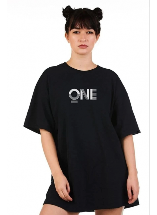 Kadın Baskılı T-Shirt Kısa Kol Bisiklet Yaka Oversize Rahat Kalıp Tişört - Siyah Kadın Baskılı T-Shirt Kısa Kol Bisiklet Yaka Oversize Rahat Kalıp Tişört - Siyah