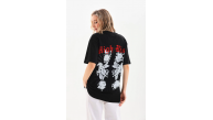 Kadın Kısa Kol Yazlık Tişört Bisiklet Yaka Baskılı Oversize T-Shirt - Siyah Kadın Kısa Kol Yazlık Tişört Bisiklet Yaka Baskılı Oversize T-Shirt - Siyah