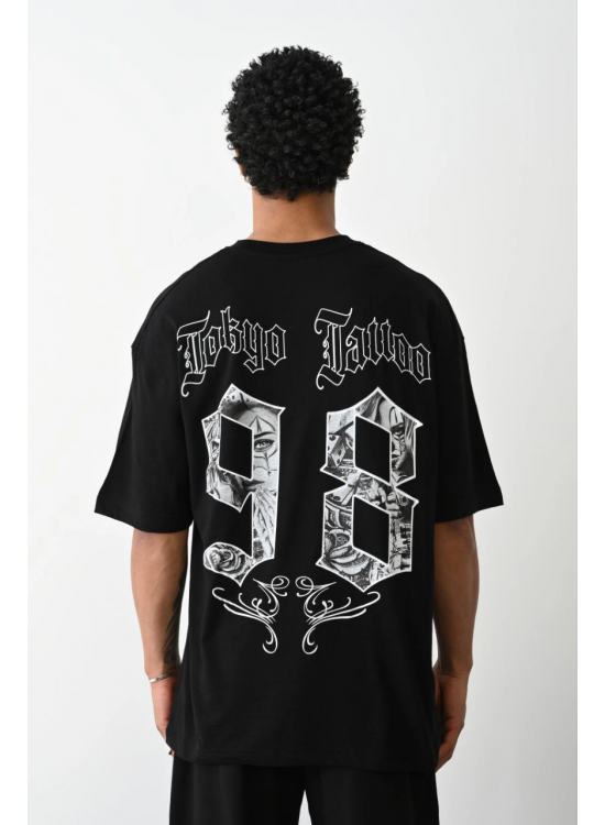 Erkek Kısa Kol Yazlık Tişört Bisiklet Yaka Baskılı Oversize T-Shirt - Siyah Erkek Kısa Kol Yazlık Tişört Bisiklet Yaka Baskılı Oversize T-Shirt - Siyah