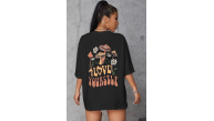 Kadın Baskılı Oversize kısa kol T-Shirt - Siyah Kadın Baskılı Oversize kısa kol T-Shirt - Siyah