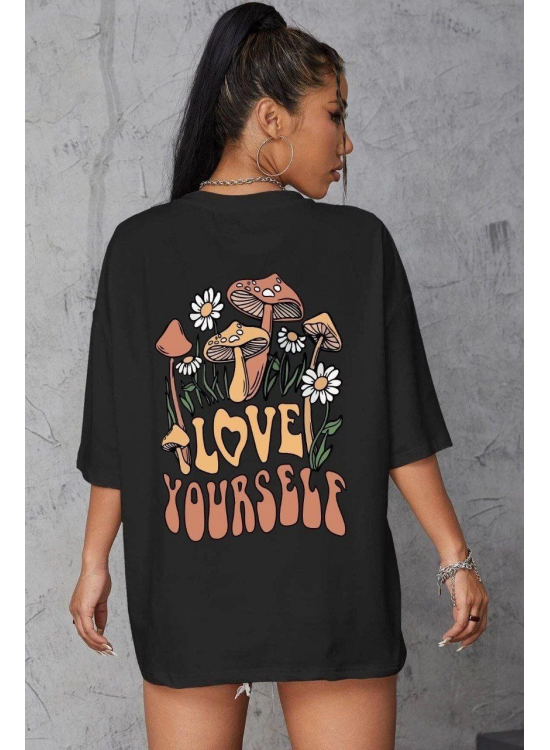 Kadın Baskılı Oversize kısa kol T-Shirt - Siyah Kadın Baskılı Oversize kısa kol T-Shirt - Siyah