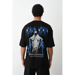 Erkek Baskılı Oversize  Kısa kol T-Shirt - Siyah